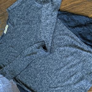 ABERCROMBIE & FITCH I Marled Navy Blue Lace Panel Oversized Swing Shirt, XS